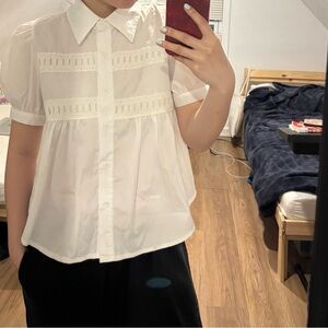 SOLD - White Puff-Sleeve Collared Top